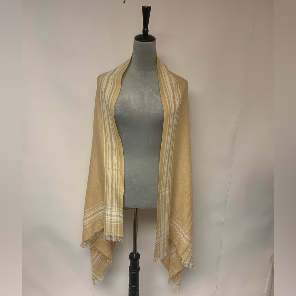 JCrew Shawl Scarf Wrap Tan Plaid Timeless Classic Neutral Preppy Cape